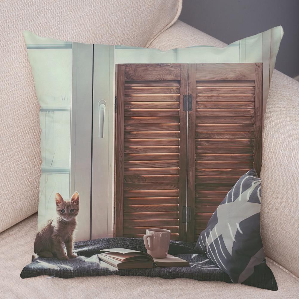 Cute Cat Dog Photo Cushion Cover Realistic Animal Portrait Print Soft Blend Sofa Living Room Bedroom Home Decor Throw PillowCase