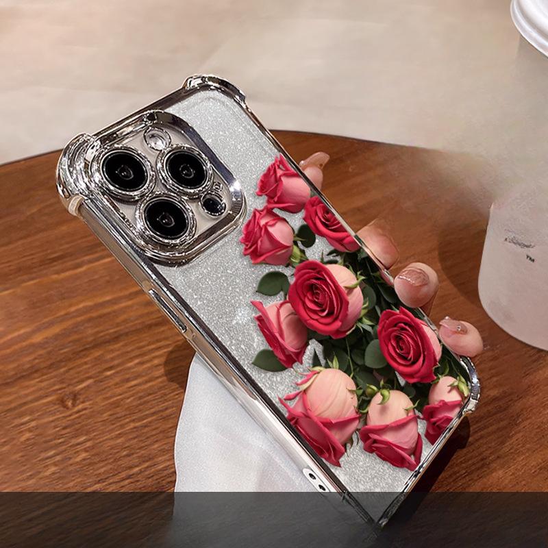 

Розовый подходит для чехлов для телефонов Apple 16pro, Huawei Mate70 с 15 гальваническим покрытием с четырьмя углами, защищающими от падения, Oppo и Xiaomi 14 Huawei Pura 70