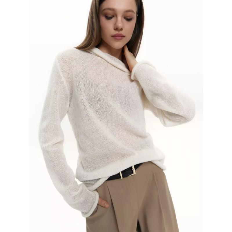 Womens Oversized Knit Sweater Loose Fit Long Sleeve Cropped Top Soft Mohair Blend Streetwear 2025