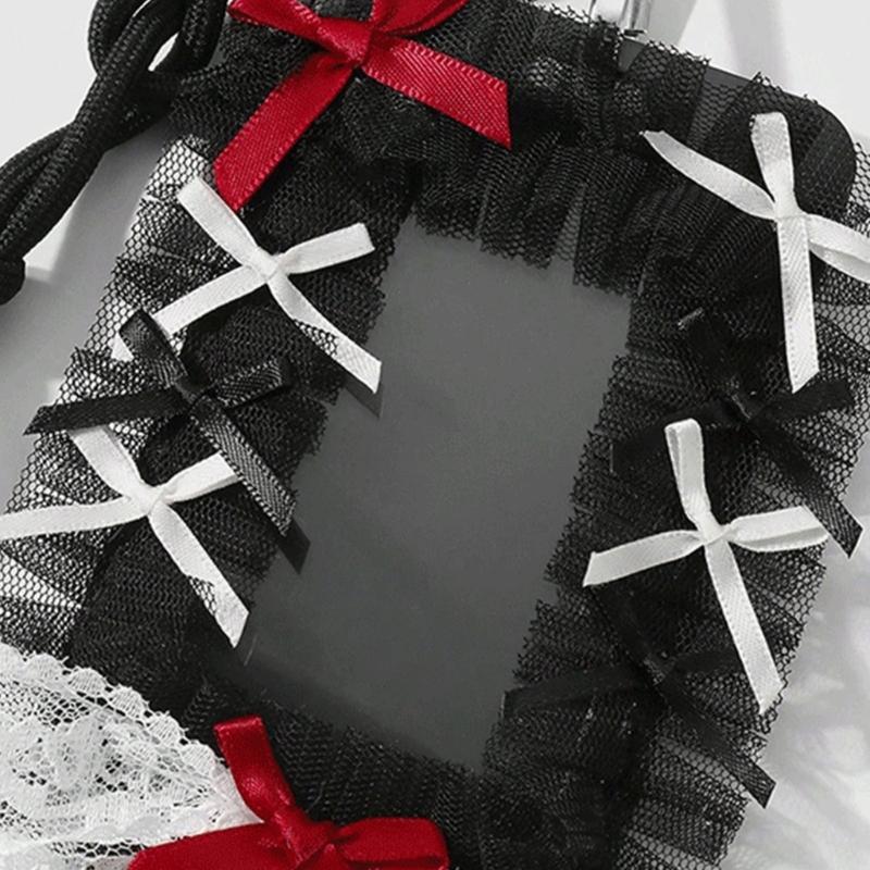 Elegant Badge Holder Gothic Bowknot Keychain Beaded Lace Card Charm Accessory Alternative Fashion Keyring