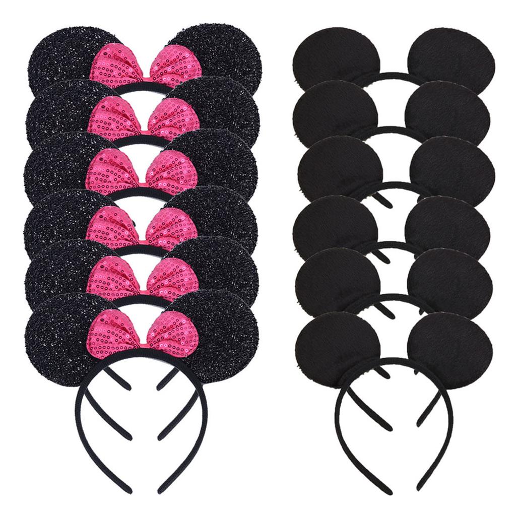 12 Stück Mausohren Stirnband Mädchen Festival Stirnbänder Schwarze Pailletten Schleife Haarband Kinder Geburtstagsfeier Haarschmuck Geschenk