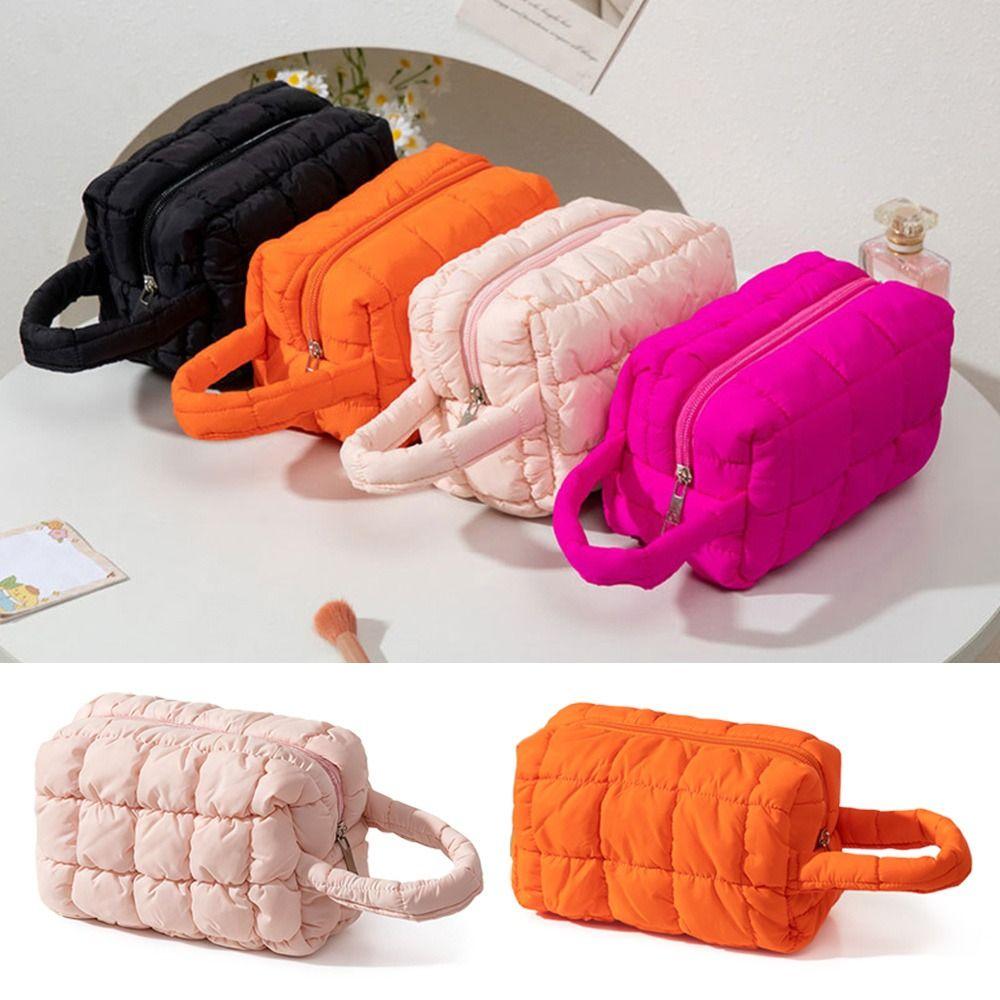 Soft Touch Handheld Makeup Bag Solid Color Multi-functional Toiletry Bag Large Capacity Cosmetic Bag Home Travel