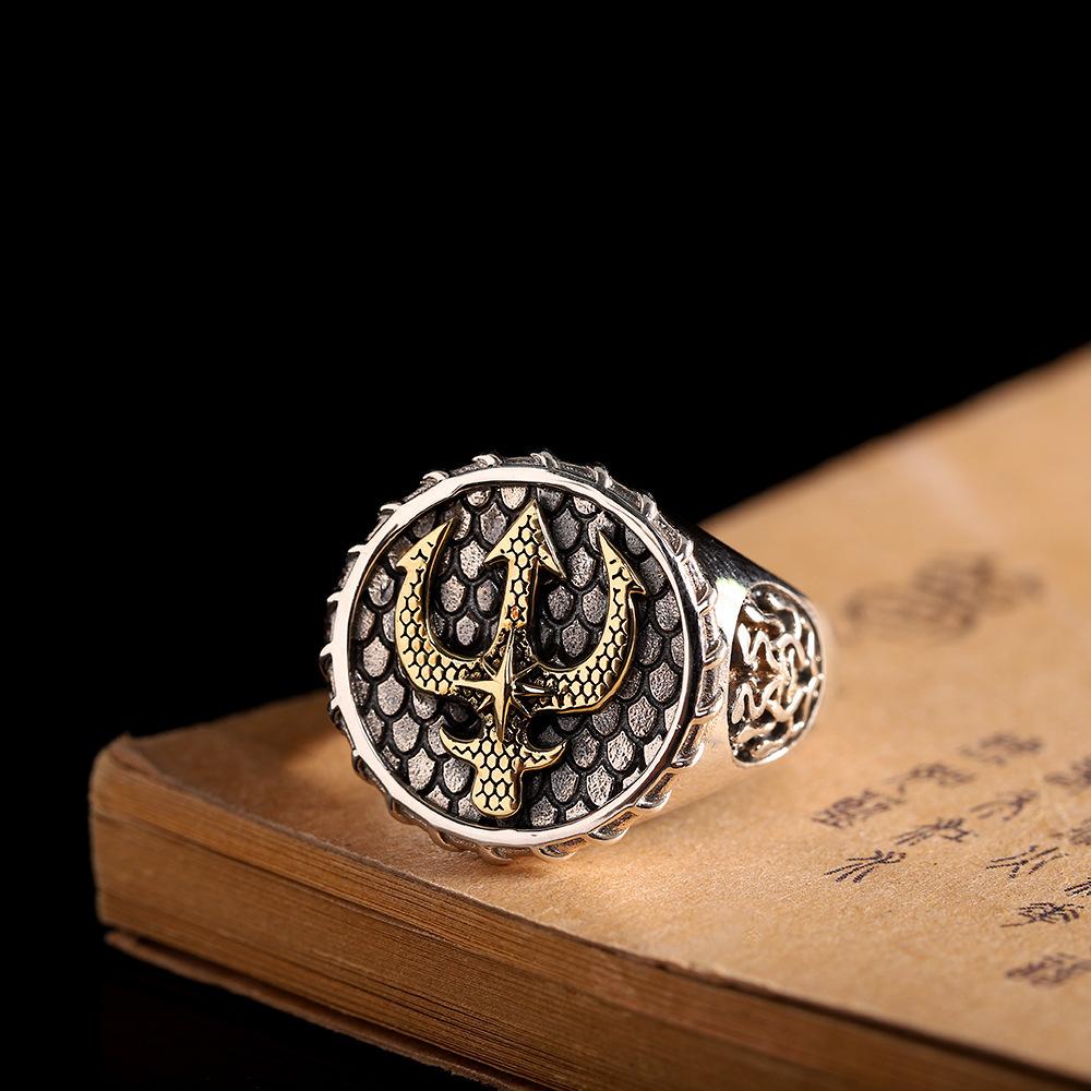 Men's Ring Domineering INS Trident Neptune Jewelry Women's Gift for Boyfriend and Lover