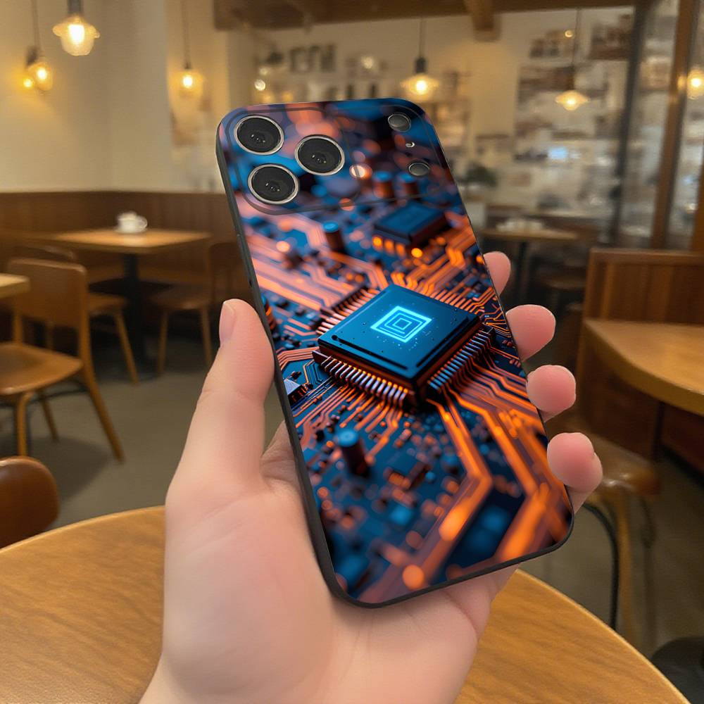 Science Circuit Board Wear-resistant Phone Case For iPhone 17,16,15,14,13,12,11,Pro,Max,Plus Black Soft Cover
