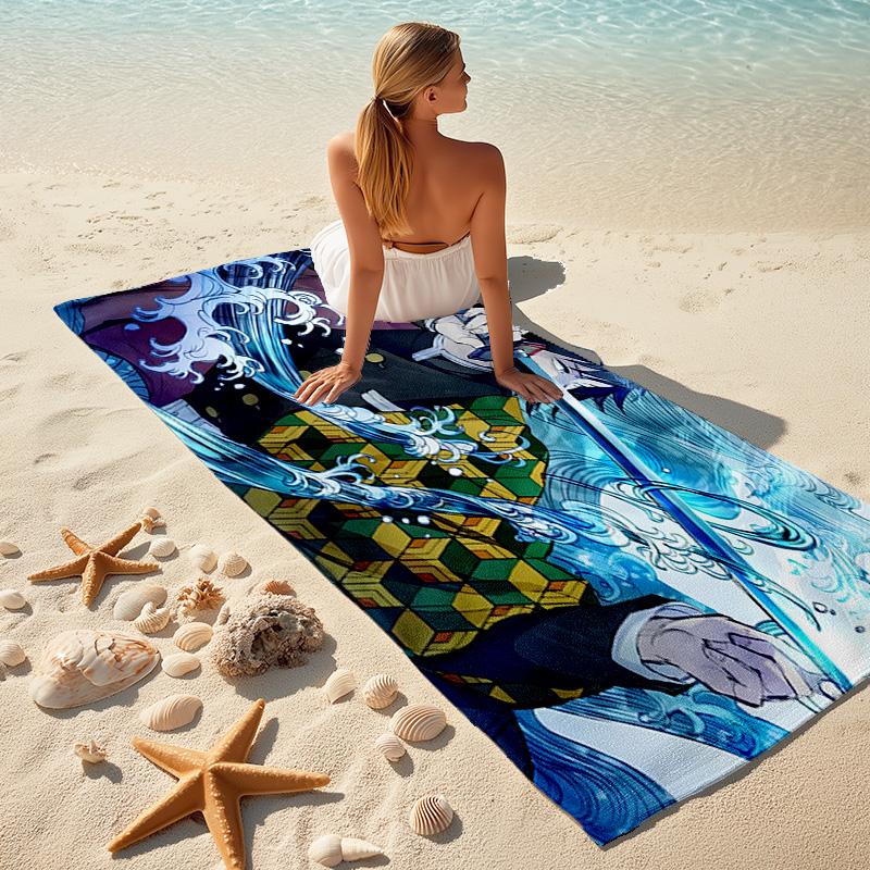 1pc Tomioka Giyuu Beach Towel, Comfortable and Thick, and Swimming/Bath/Picnic/Camping Towel, Suitable for Seaside Beaches