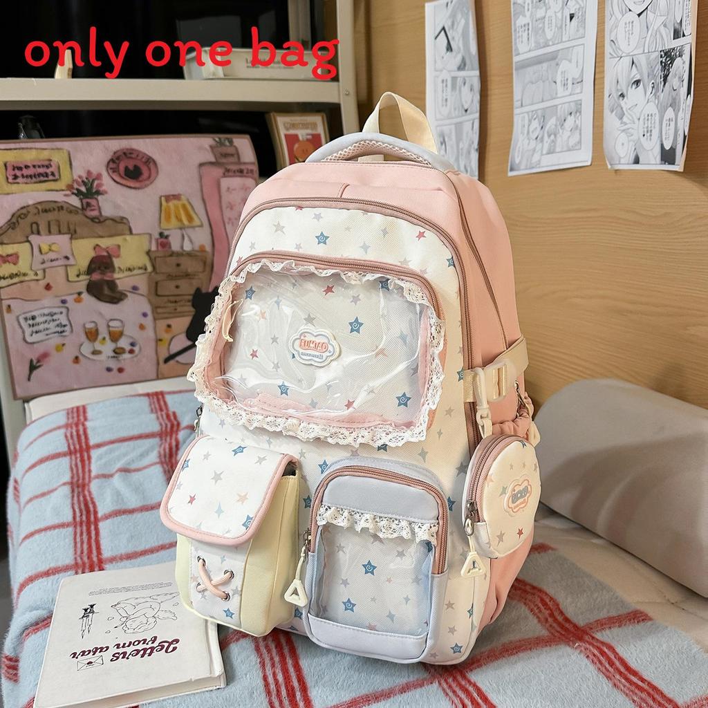 Spring New Student Backpack With Color Block Design And Nylon Material For School Use