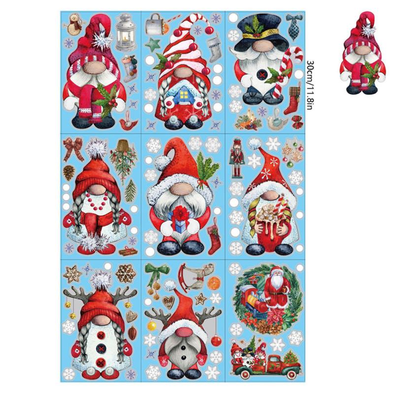 9 листов Рождественские электростатические наклейки на окна Стекло Снежинка Лось Рождественская елка Гном Наклейки red 103pcs