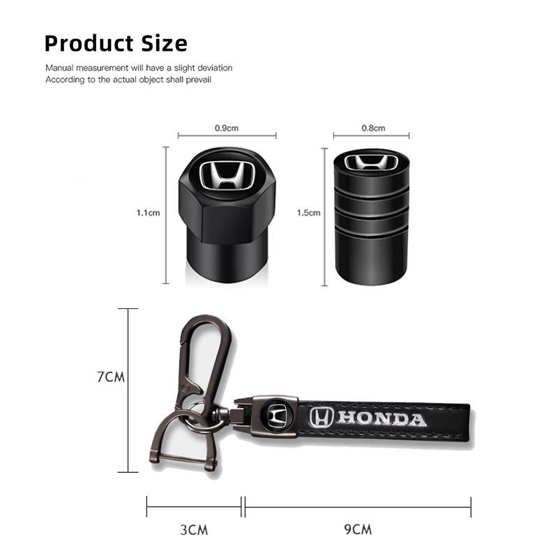 Car Tire Wheel Valve Caps Cover Leather Key Chain Ring Keychain For Honda Civic Fit Jazz Accord Pilot CRV Odyssey Passport City AQVBN1