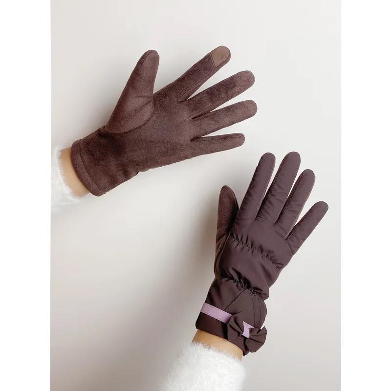 Handschuhe Plus Samtverdickung Warm und Kälteschutz Niedliche Mädchen Winddicht Wasserdicht Touchscreen Koreanische Version Fahrradhandschuhe für Damen