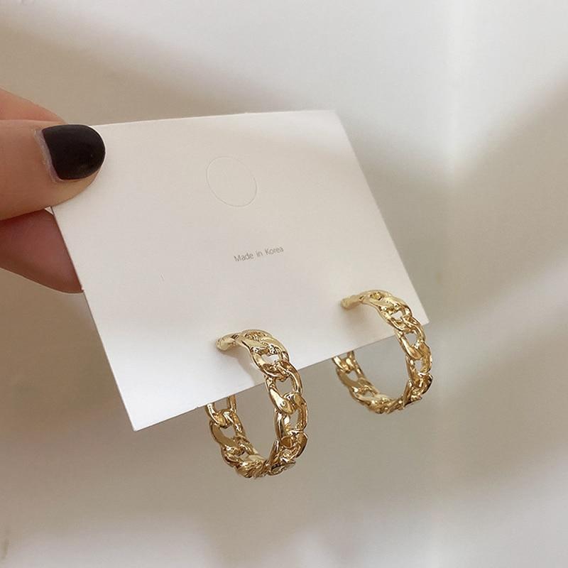 Fashionable Trendy Hollow Chain Hoop Earrings Temperament Minimalist Simple Circle Dramatic Statement Earrings Jewelry Metallic Geometric Voguish