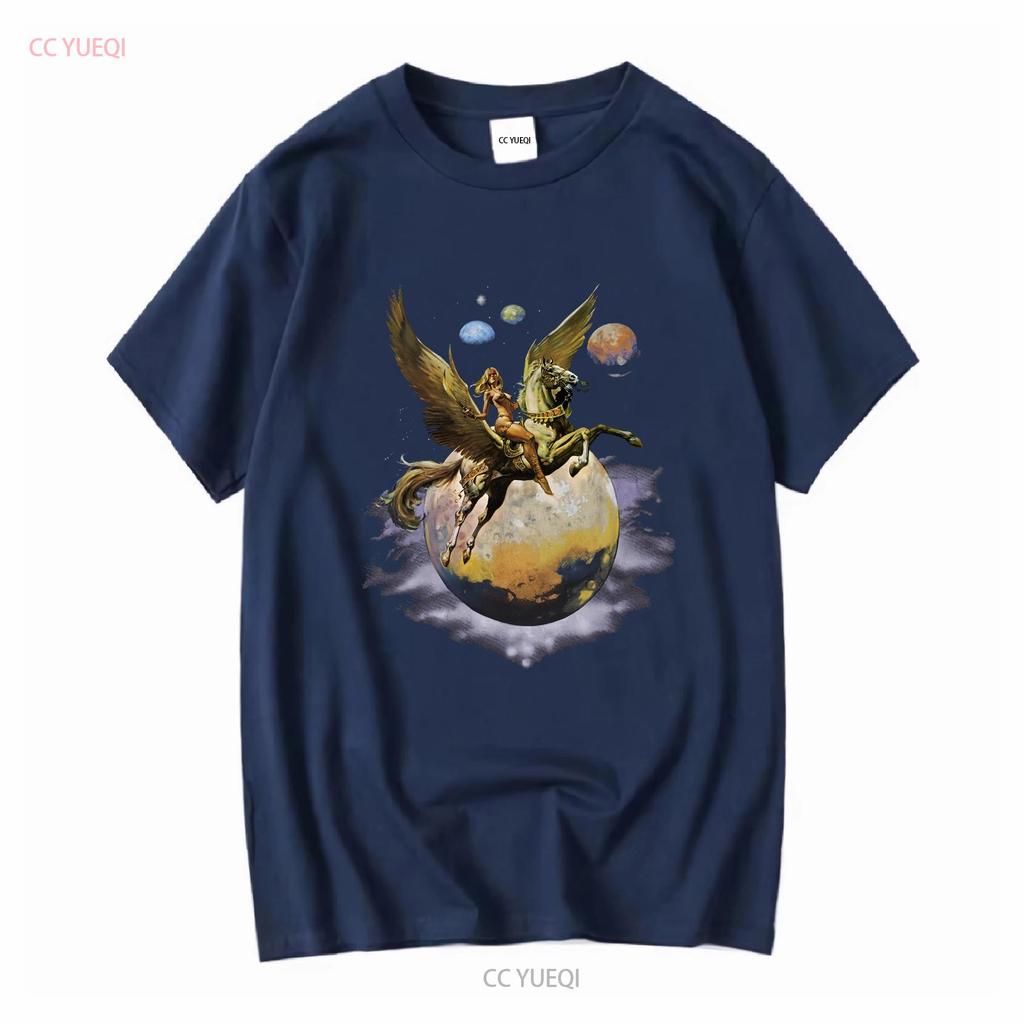 BORIS VALLEJO PEGASUS NEUES SCHWARZES T-SHIRT Lang- oder Kurzarm Vintage-Waschung Unisex Bequeme Streetwear Leicht stylisch