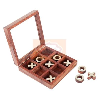 Shriji Crafts Handcrafted Wooden Tic-Tac-Toe Game Set With Brass Inlays Classic Board Game for All Ages Gifts Christmas New Year