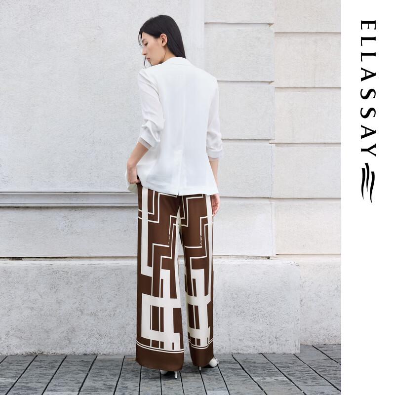 ELLASSAY Women's Geometric Print Silk Wide-Leg Pants