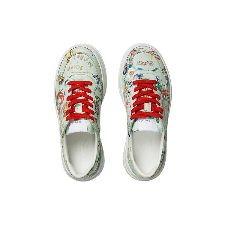 GUCCI Chunky B Soave Amore Cookies Shoes Leather Low top Stylish Skateboarding Shoes Women's Mint Green 710977 AAANZ 3936