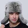 New Men's Winter Bomber Hat Thick Warm Rabbit Fur Trapper Ushanka Russia Style Ear Flap Cap for Cold Weather