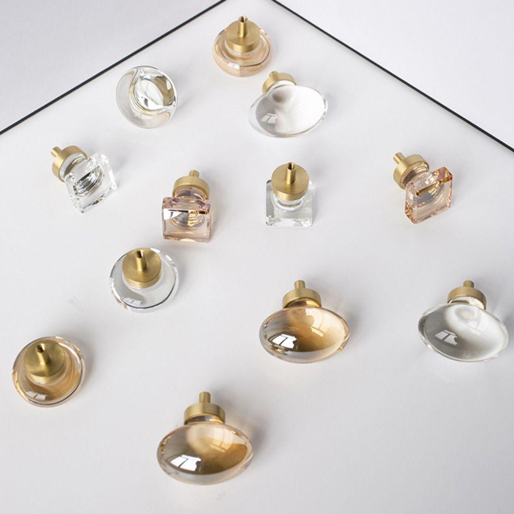 Crystal Glass Furniture Handle Champagne / Transparent Single Hole Drawer Pull Handles Luxury Gold Base Kitchen Cabinet Knobs