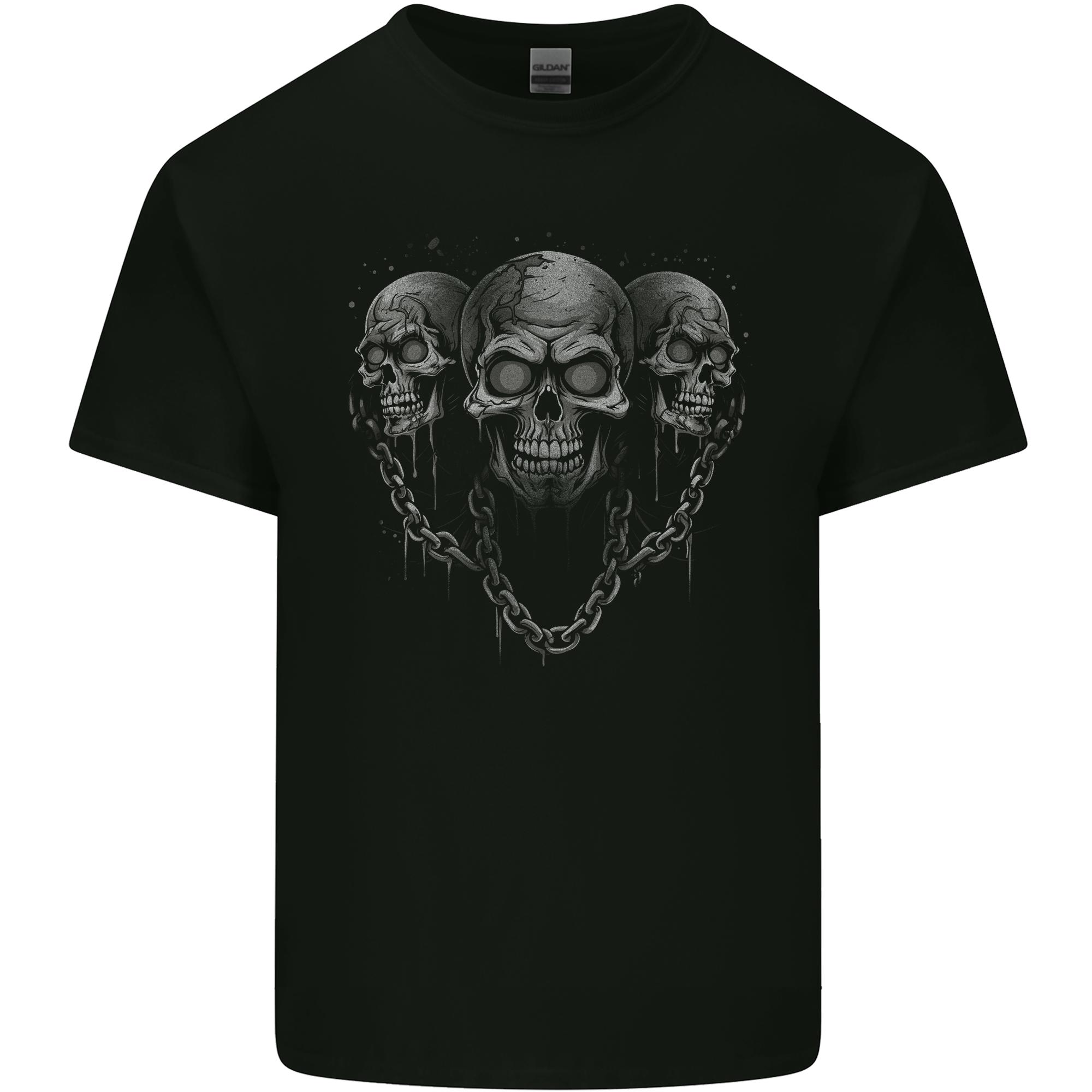 Three Skulls With Chains Heavy Metal Rock Music Unisexs Light Cotton TShirt S