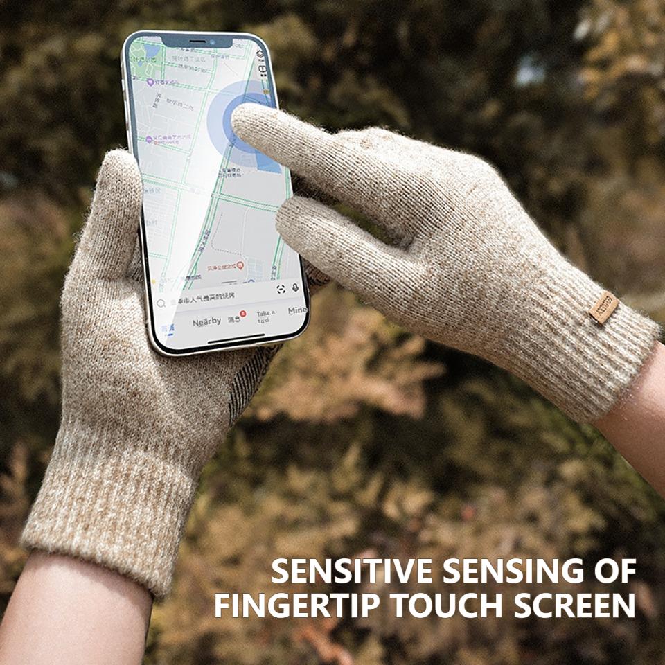 Loogdeel Men Winter Fleece Gloves Non-Slip Touch Screen Acrylic Soft Thick Knitted Warm Cycling Office Gloves