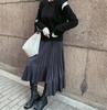 Autumn/Winter 2025 Women's High-Waisted Black Fishtail Pleated Mid-Length Skirt with Irregular Hem
