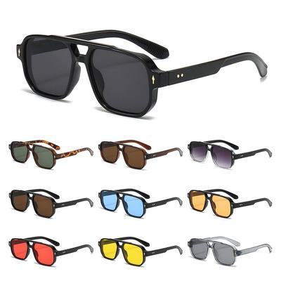 Trendy Retro Men's Sunglasses Double Bridge UV400 Protection Rivets Sun Glasses Square Designer Pilots Shades for Women Men
