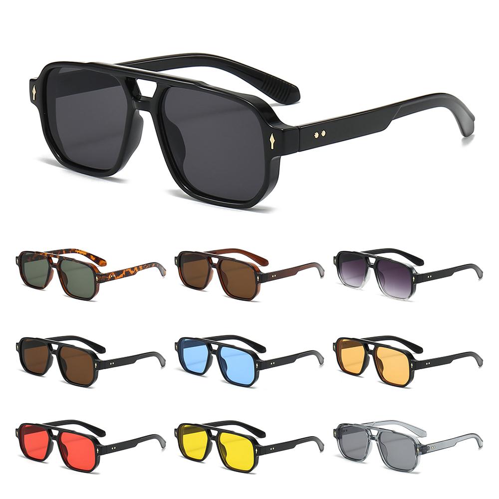 Trendy Retro Men's Sunglasses Double Bridge UV400 Protection Rivets Sun Glasses Square Designer Pilots Shades for Women Men