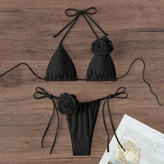 Set Bikini da Donna 2 Pezzi Allacciato al Collo Imbottito Slip da Bagno Set Fiore 3D