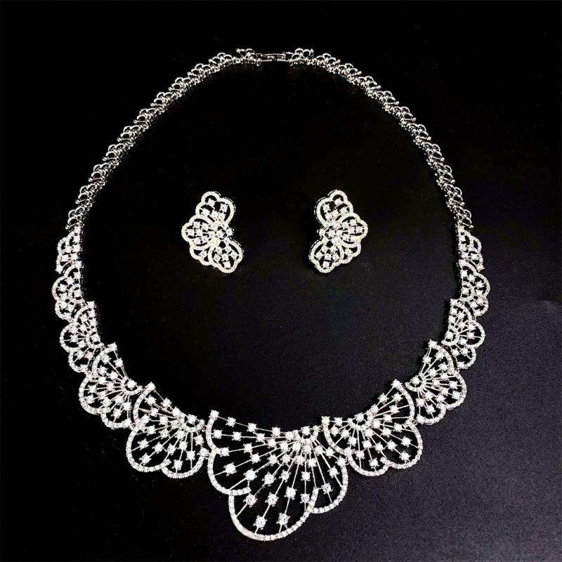 Fashionable Zirconia Necklace and Earring Set Featuring Gold Plating Accessory for Formal Event and Parties Supplies