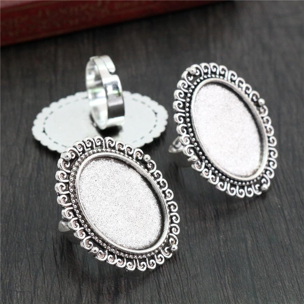 18x25mm 5pcs Antique Silver Plated/ Bronze/Black Brass Oval Adjustable Ring Settings Blank/Base,Fit 18x25mm Glass Cabochons