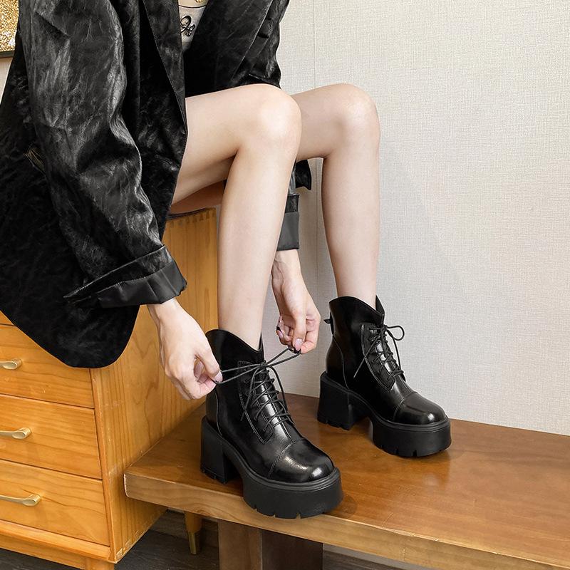 

12lm white Martin boots women s spring and autumn single boots autumn and winter new thick-soled inner height-increasing black short bhigh-heeled 38 чорний