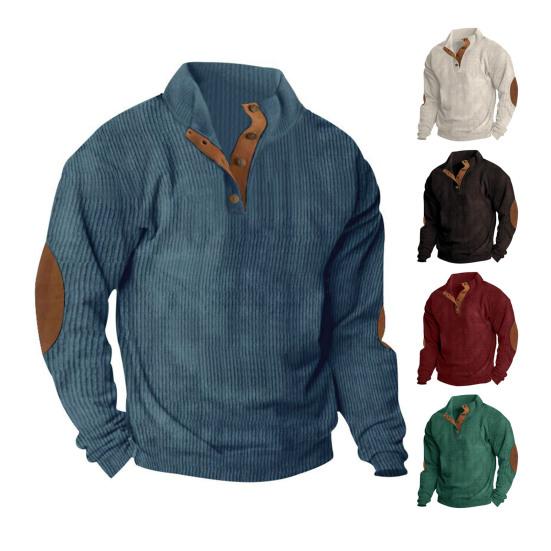 Men Tops Stand-Up Collar Buttons Half Placket Long Sleeve Pullover Tops Lightweight Loose Fit Casual Shirt Daily Wear