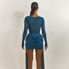 New Style European & American Mesh Spliced Ribbon Slim Fit Long Sleeve Dress - Solid Color, Sexy & Hip-Hugging