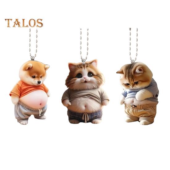 Pot-bellied Dog Cat Hanging Ornament Home Indoor Christmas Tree Car Rearview Mirror 2D Flat Acrylic Big Belly Cartoon Animal Hanging Decoration