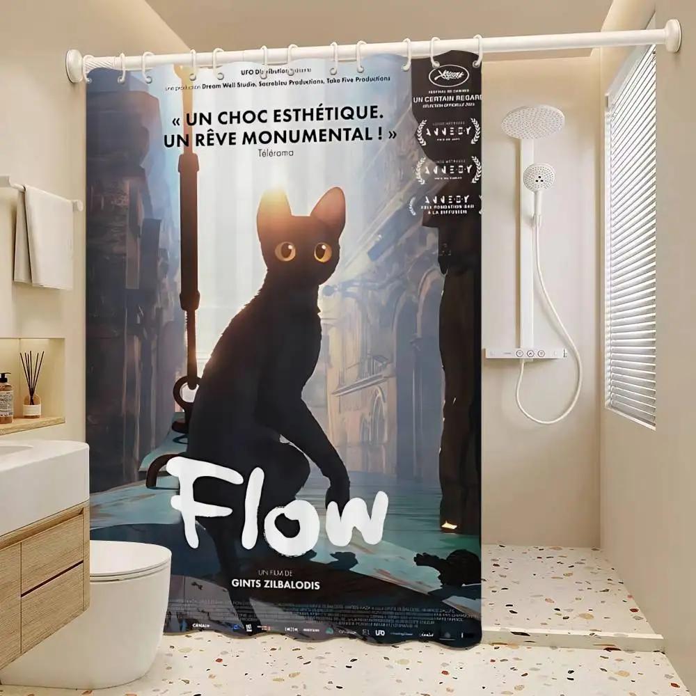 Hit Animated Movie F-FLOW White Shower Curtain, Bathroom Decorative Shower Curtain, Waterproof Shower Curtain With Hooks