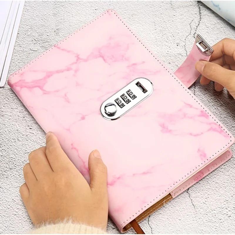 Caderno A5 de Couro Retrô com Senha e Cadeado Diários Espesso Livro Razão de Mão Caderno Estudante Papelaria Bloco de Notas Diário Fichário Presente