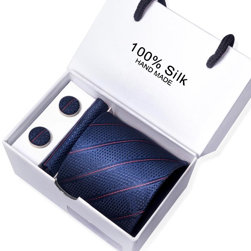 Men'S Business Tie Square Scarf Gift Box Striped Plain Suit Shirt Tie Black Gift Box Set