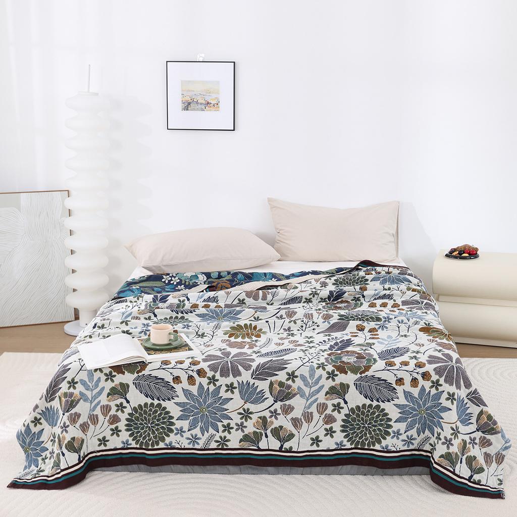 Floral Birds Cotton Towel Blanket, Bedspread For Bed, Sofa, Picnic, Travel, Yarn Dyed Jacquard, Mechanical Wash, 17 Styles