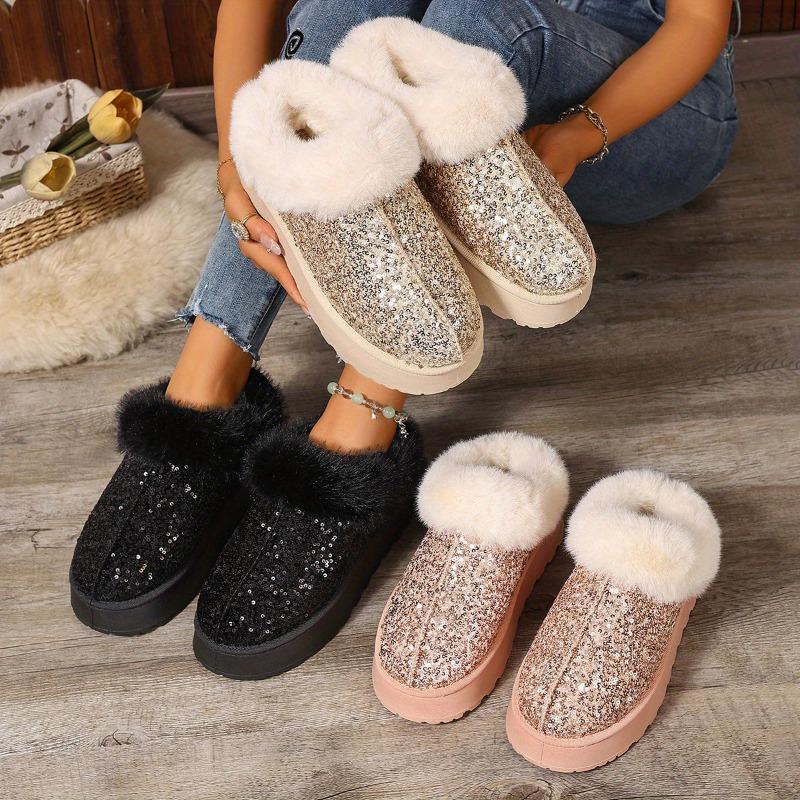 2025 Autumn and Winter New Women's Thick Sole Thickened Plush Snow Boots Sequins