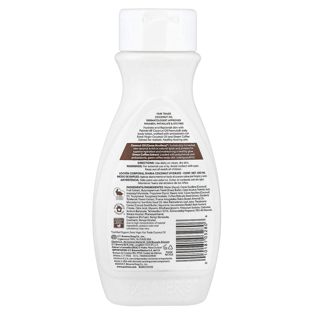 Palmer's Coconut Oil Formula with Vitamin E, Coconut Hydrate Daily Body Lotion, 250 Ml (8.5 Fl Oz)