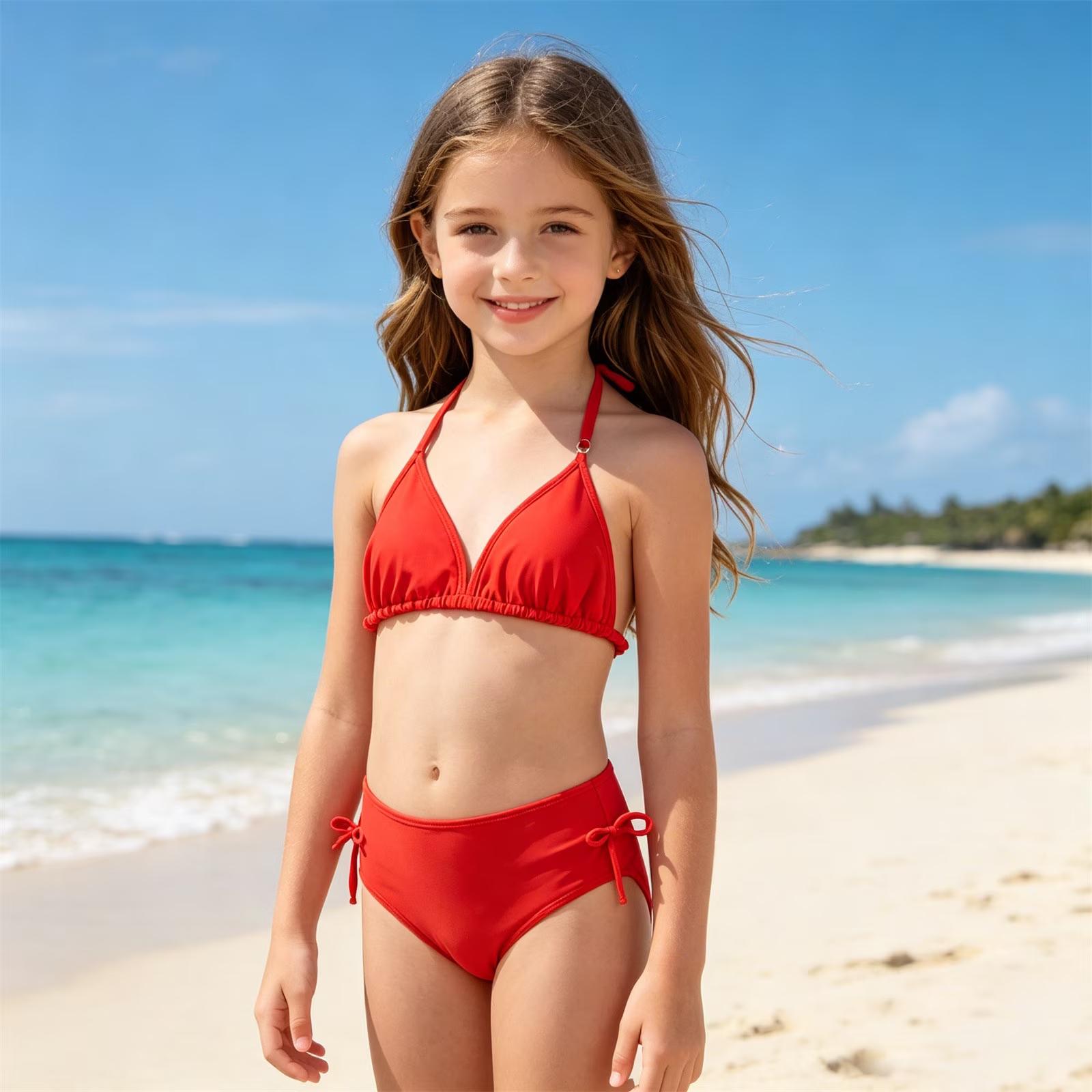 Girls  Printed Two-Piece Bikini Set - Color Swimsuit 8 красный