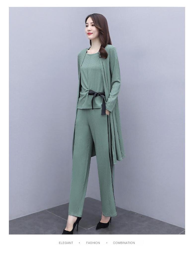 2023 Women's Fashion Three-Piece Set: Wide-Leg Pants, Temperament Coat & Casual Crop Top