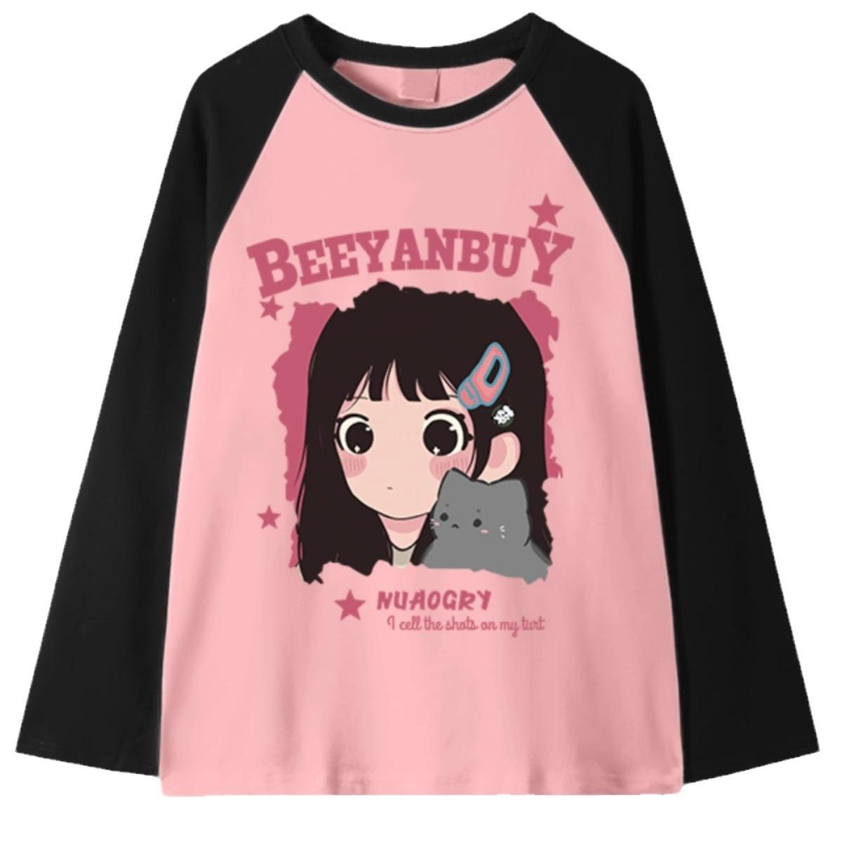 Футболки Harajuku с длинным рукавом и круглым вырезом — фото 6