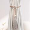 Bohemian Curtain Tiebacks Handwoven Rope with Tassels & Wood Beads Decorative Window Holdbacks for Living Room Bedroom Home Decor