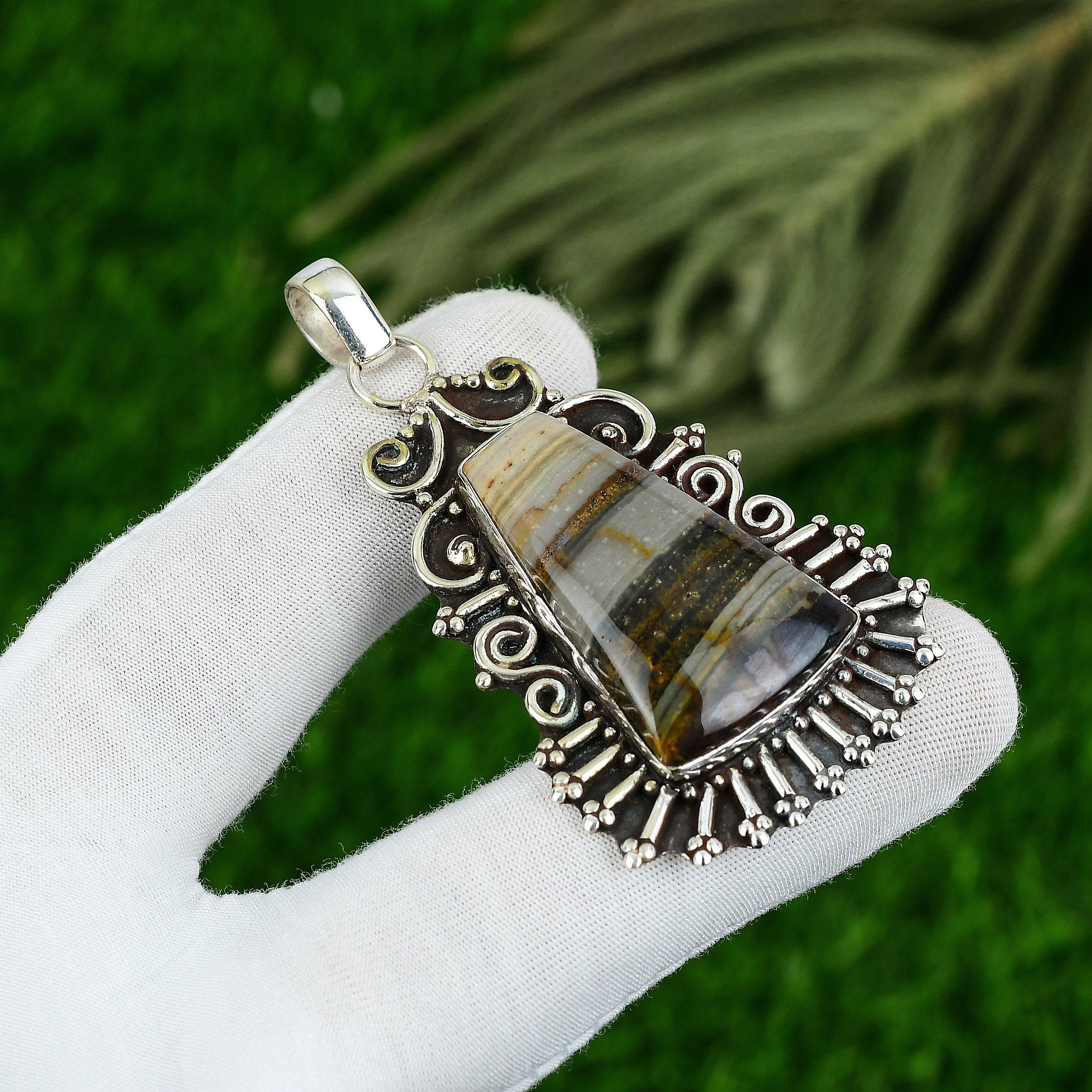 

Trillion Natural Peanut Wood Jasper Handcrafted Pendant Jewelry Sterling Silver