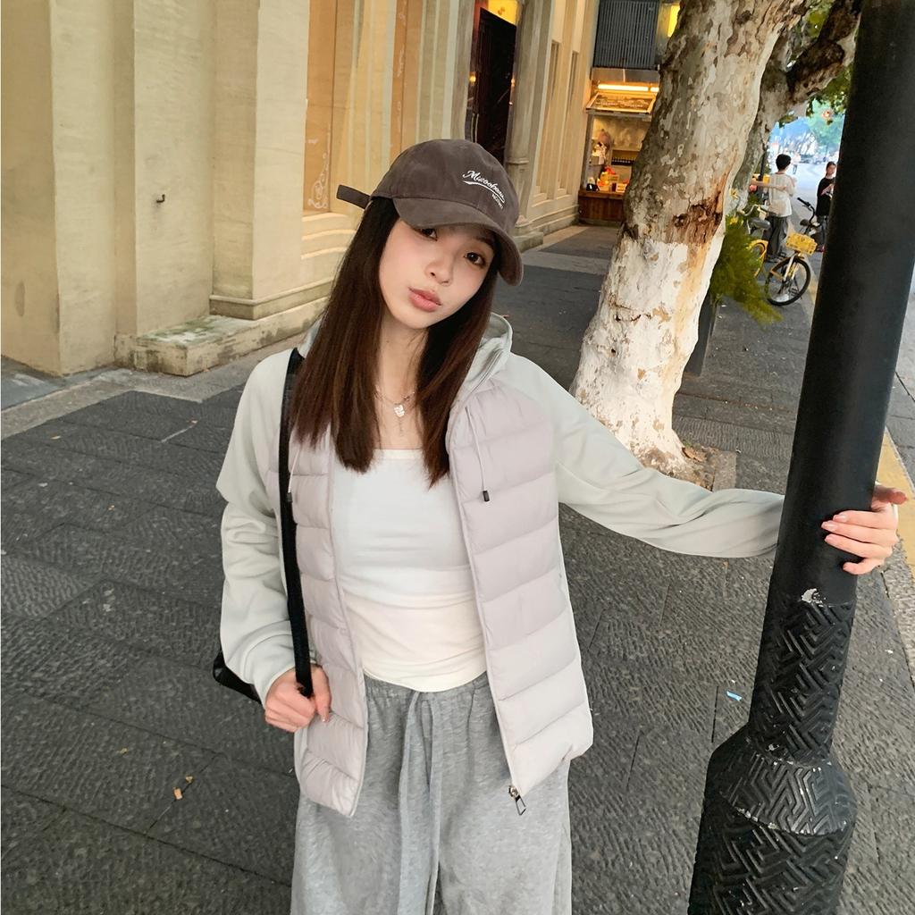 Light and thin ribs cotton clothes women's slim and versatile hooded short splicing cotton-padded clothes women's new coats age reduction