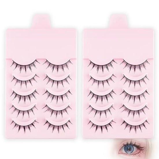 False eyelashes natural clustered black shaft 1-second eyelash extension everyday makeup cosplay use lightweight soft 2 packs 10 pairs included.