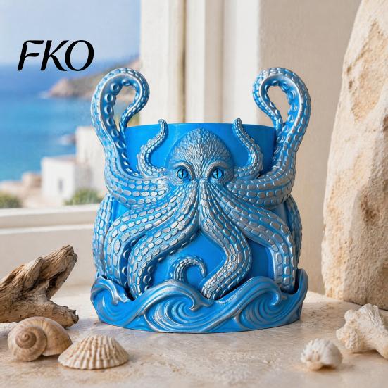 Decorative Desk Pen Holder 3D Printed Octopus Planter, Artistic Coastal Plant Pot, Small Foliage Herb Pot Container for Cactus, Succulents,