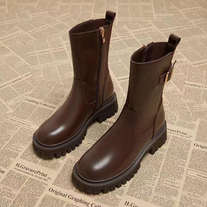 Leather Platform Women's Ankle Boots Autumn Winter Chelsea Female Short Shoes Round Toe Booties Trend 2025 Designer Luxury Boot