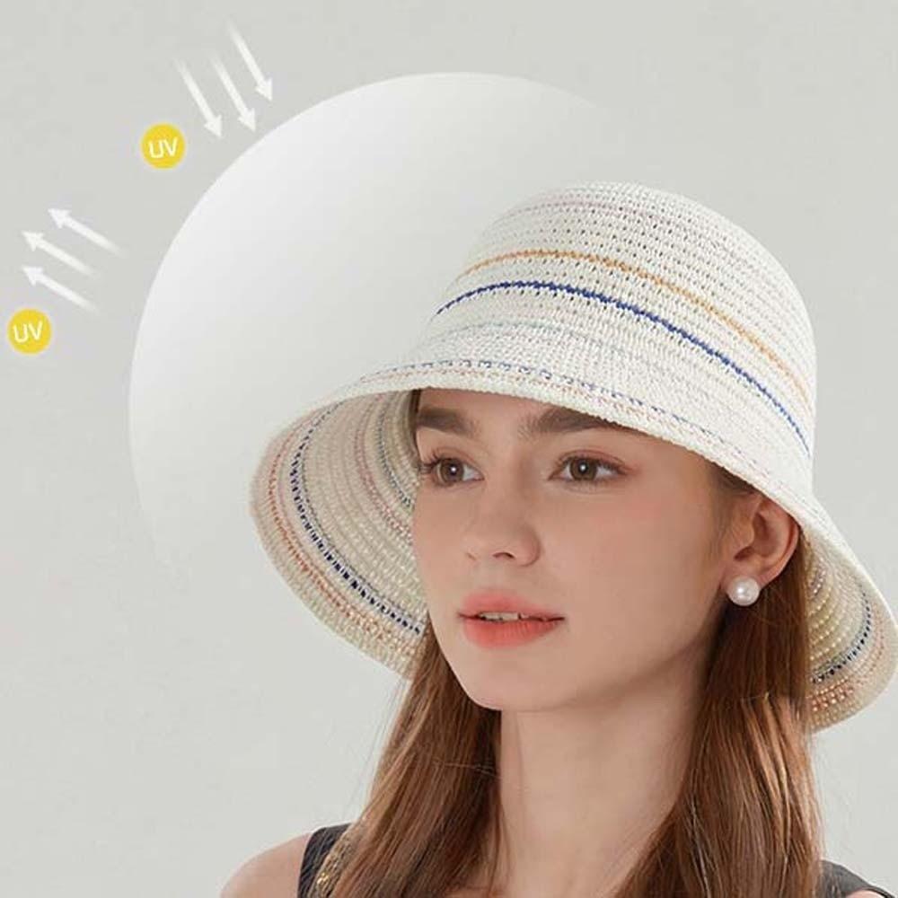 Breathable Knitted Bucket Hat Temperament Colorful Striped Fisherman Hat Vacation