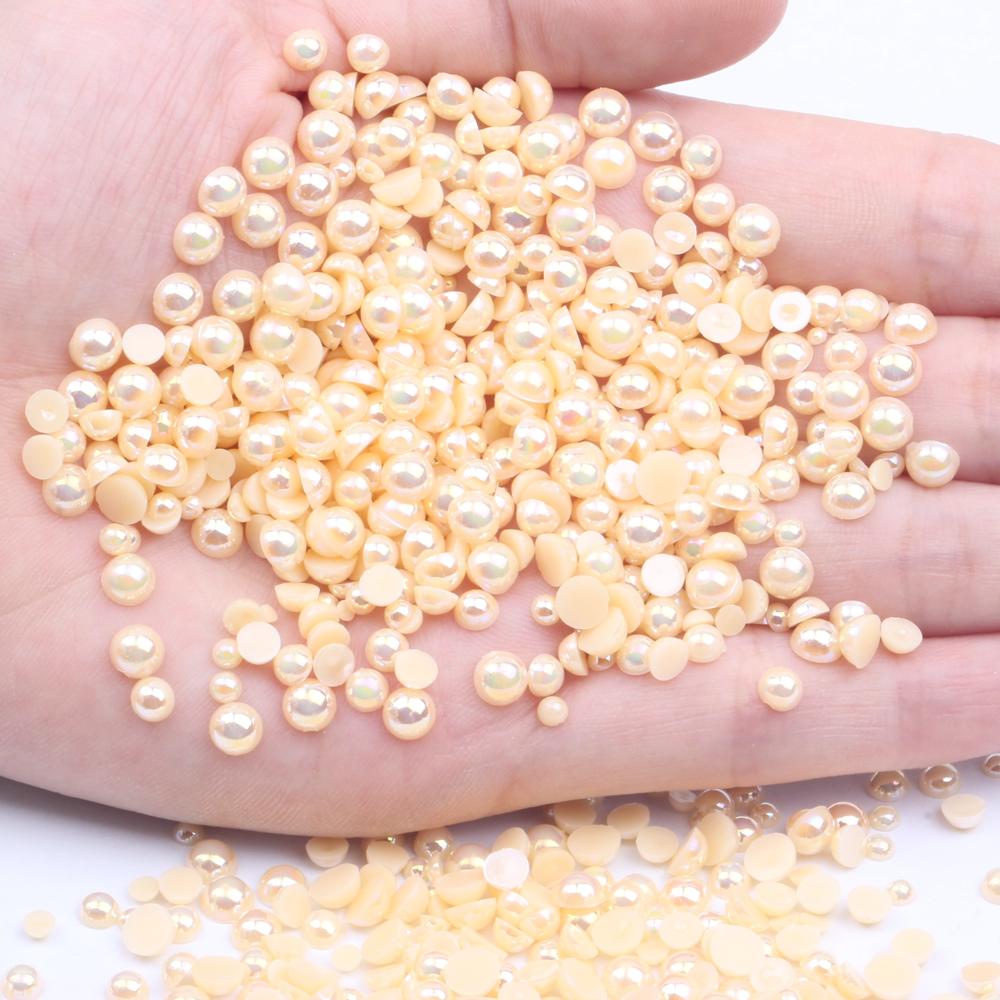 Resin Half Round Flatback Beads 2-6mm Mix Size Glue on Loose Rhinestones for Clothes Dresses DIY Crafts Scrapbook Decoration