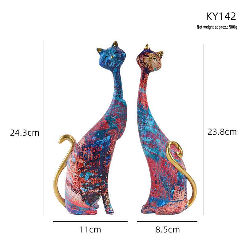 European Style Faux Wood Grain Cat Figurine - Valentine's Day Resin Craft Decor